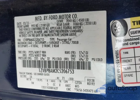 2012 Ford Mustang V6 from USA, damaged, VIN 1ZVBP8AM2C5206753